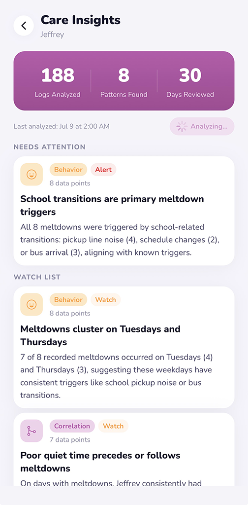KinPass activity log screen