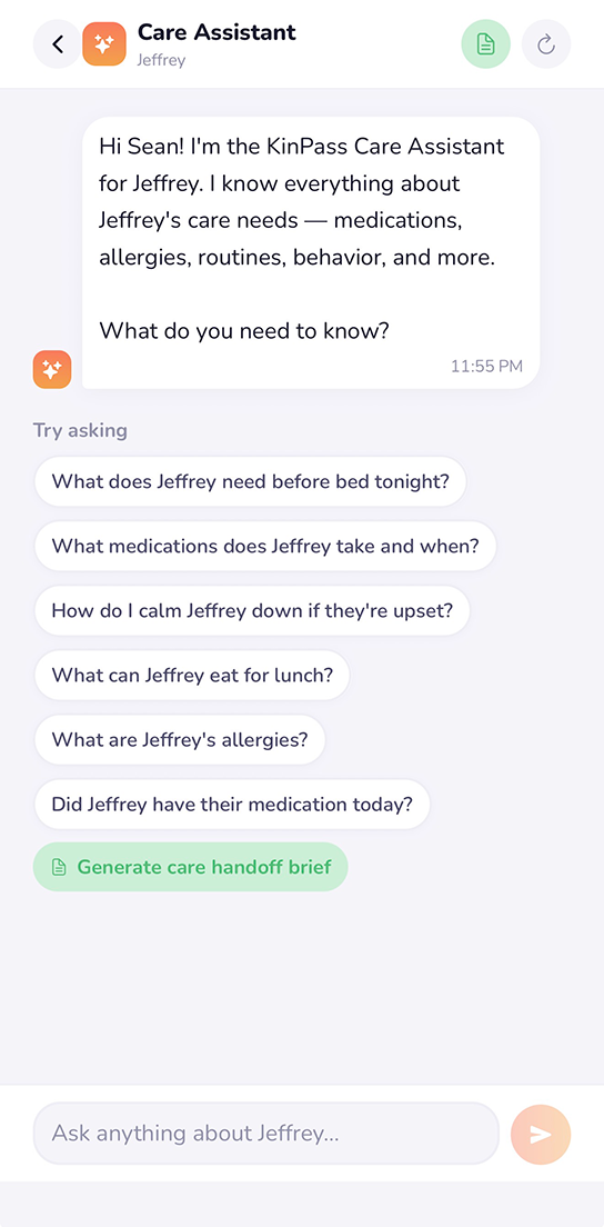 KinPass AI assistant screen
